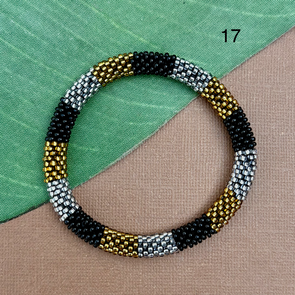 Out of Africa (Black, Gold, Cream) Beaded Bangles