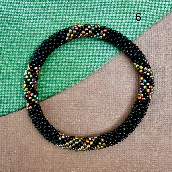 Out of Africa (Black, Gold, Cream) Beaded Bangles