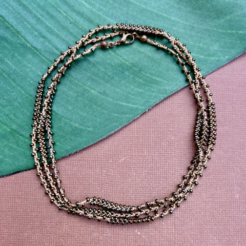 Bronze & Light Brown Silk & Seed Bead Necklace