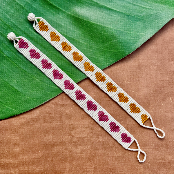 Seed Bead Loom Bracelets - Heart Pattern