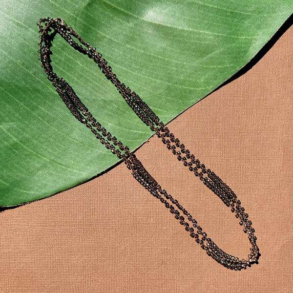 Hematite & Dark Brown Silk & Seed Bead Necklace