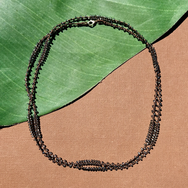 Hematite & Dark Brown Silk & Seed Bead Necklace