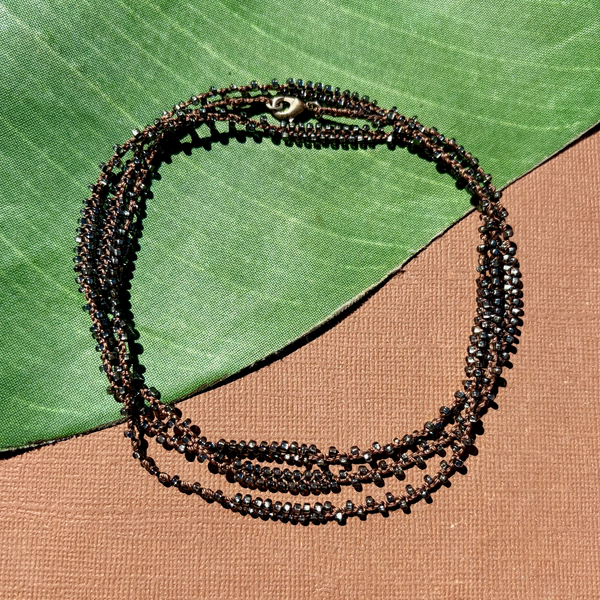 Hematite & Dark Brown Silk & Seed Bead Necklace