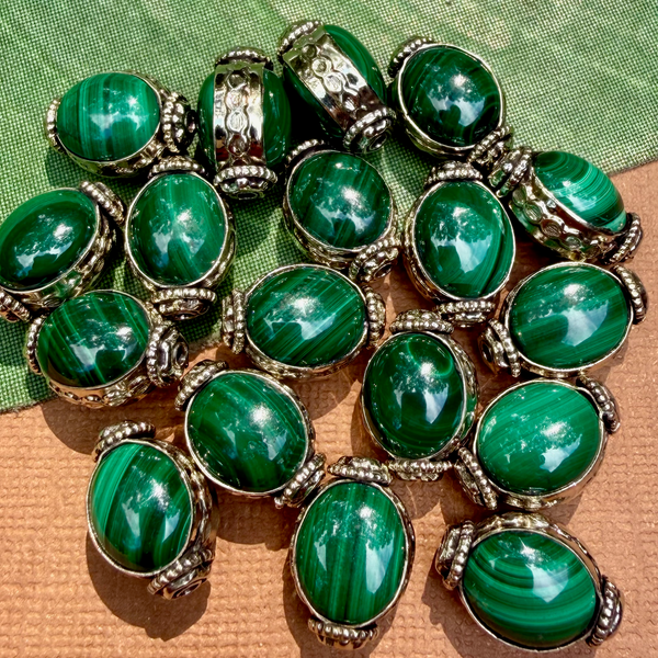 Malachite & White Metal Beads