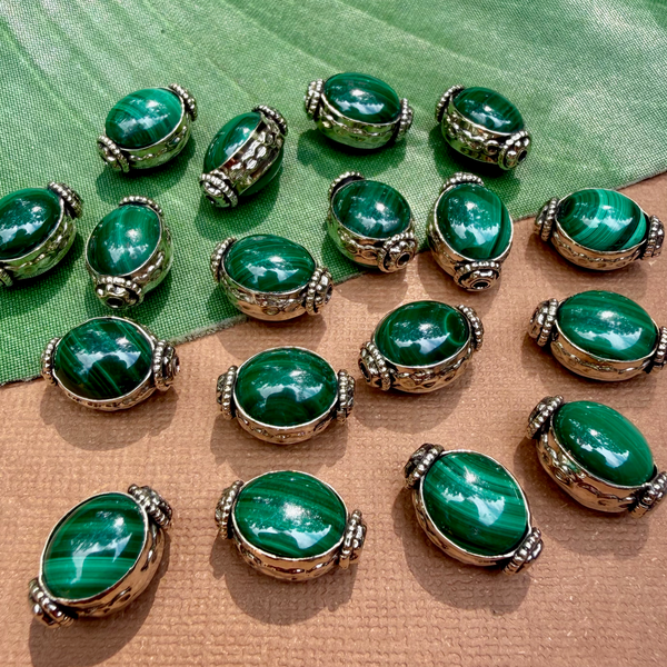 Malachite & White Metal Beads
