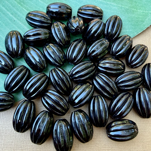 Black Oval Melon Beads - 25 Pieces