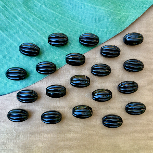 Black Oval Melon Beads - 25 Pieces