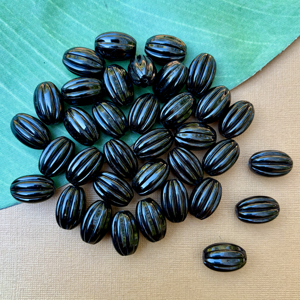 Black Oval Melon Beads - 25 Pieces