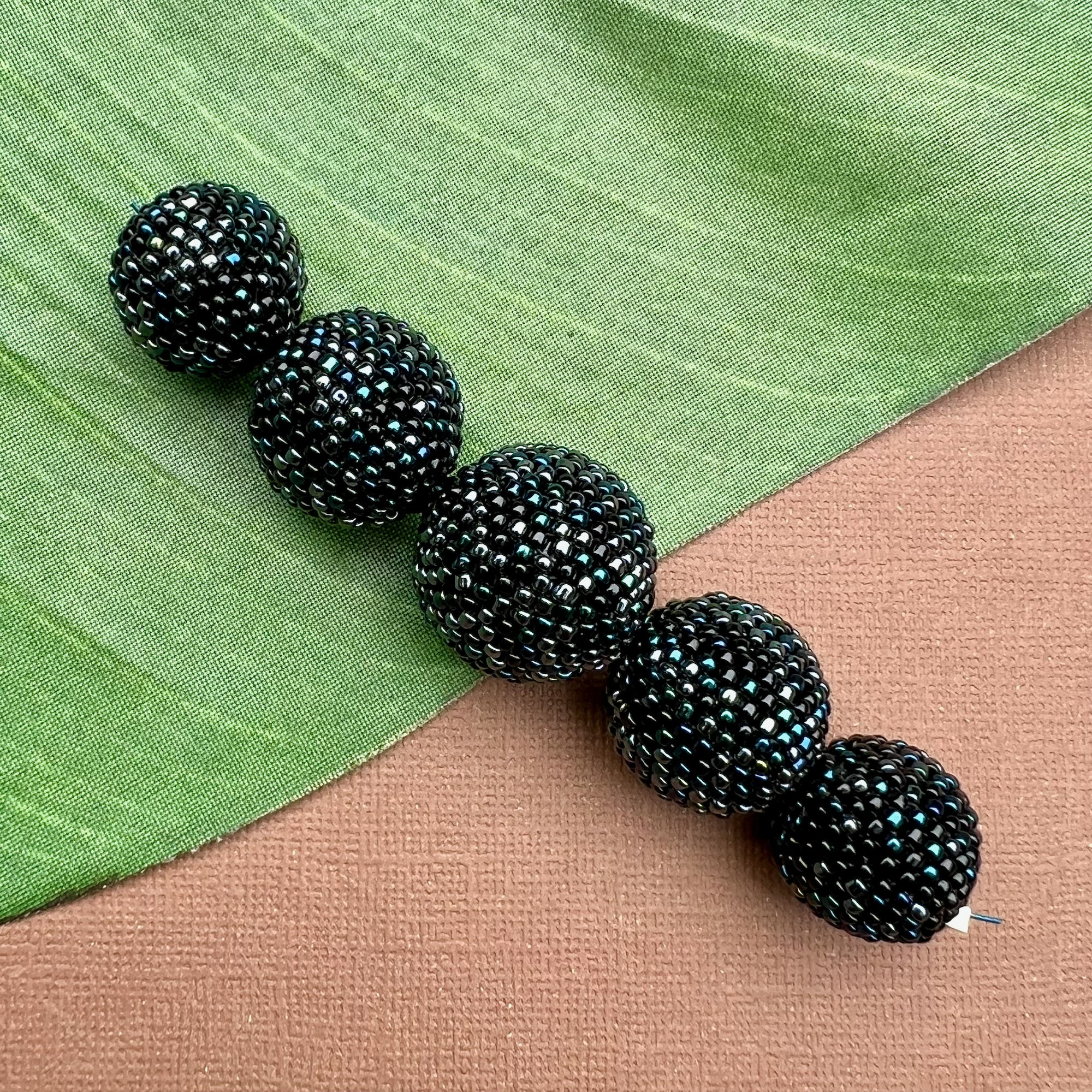 Midnight Blue Beaded Beads  - 5 Pieces