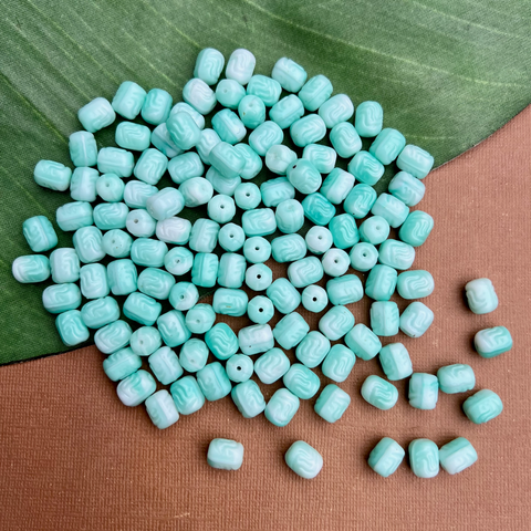 Mint Green Etched Cylinder Beads - 60 Pieces