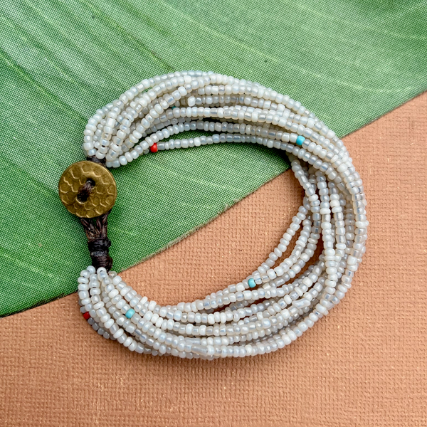 Moonstone Glass African Seed Bead Bracelet