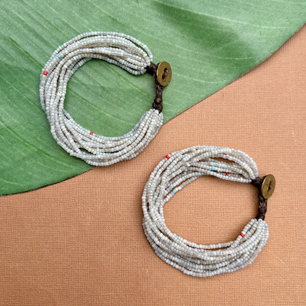Moonstone Glass African Seed Bead Bracelet