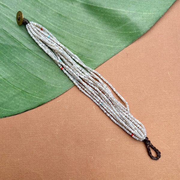 Moonstone Glass African Seed Bead Bracelet