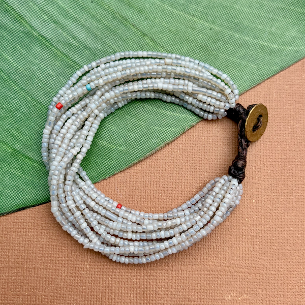Moonstone Glass African Seed Bead Bracelet