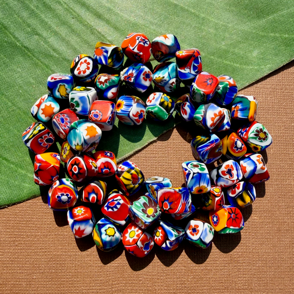 Mosaic Glass Cube Beads - 25 Pieces