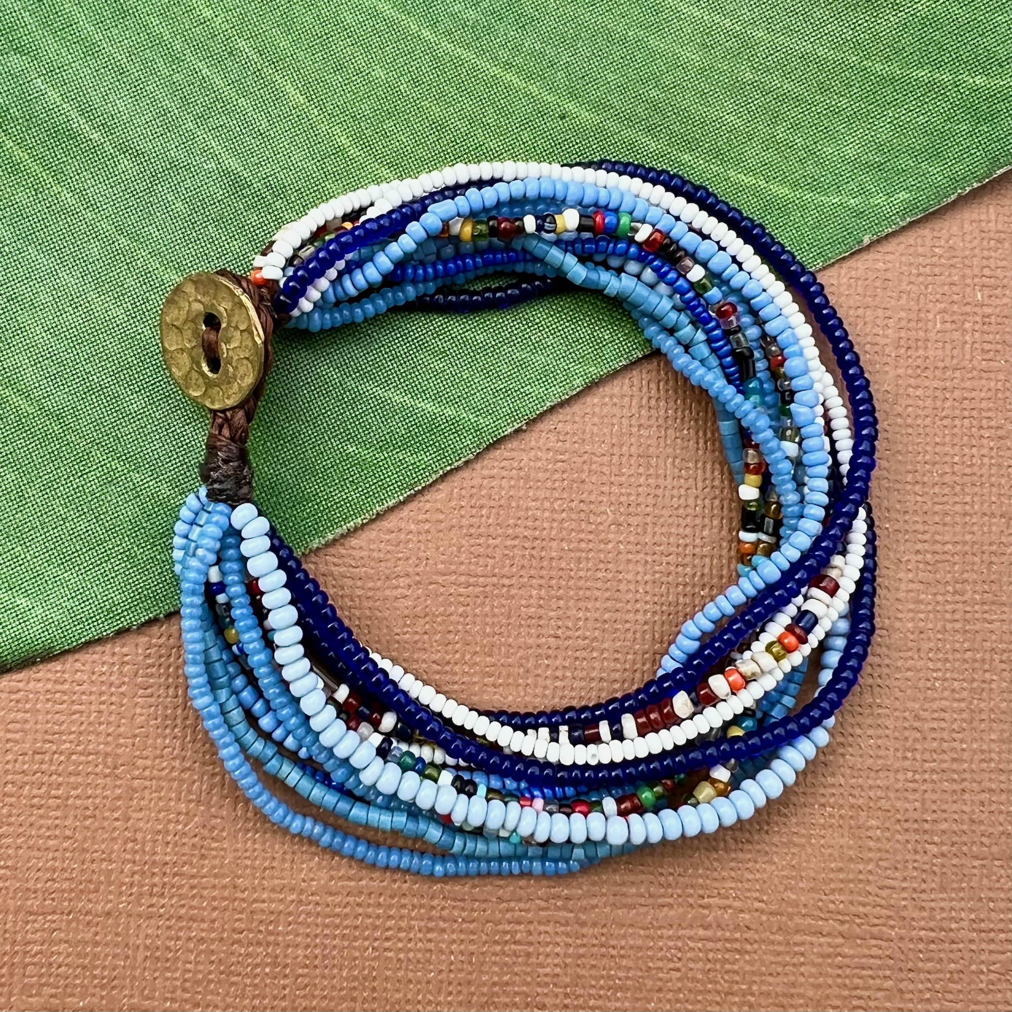 Blue African Seed Bead Bracelet