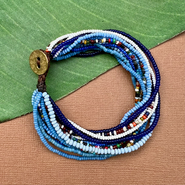 Blue African Seed Bead Bracelet