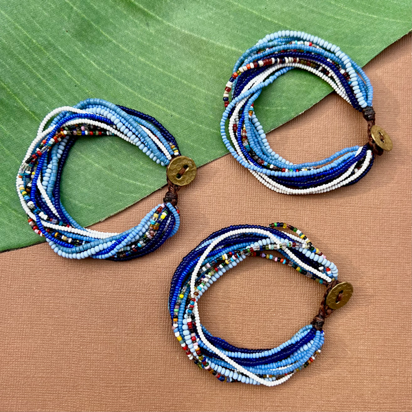 Blue African Seed Bead Bracelet