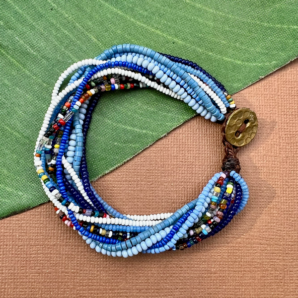 Blue African Seed Bead Bracelet