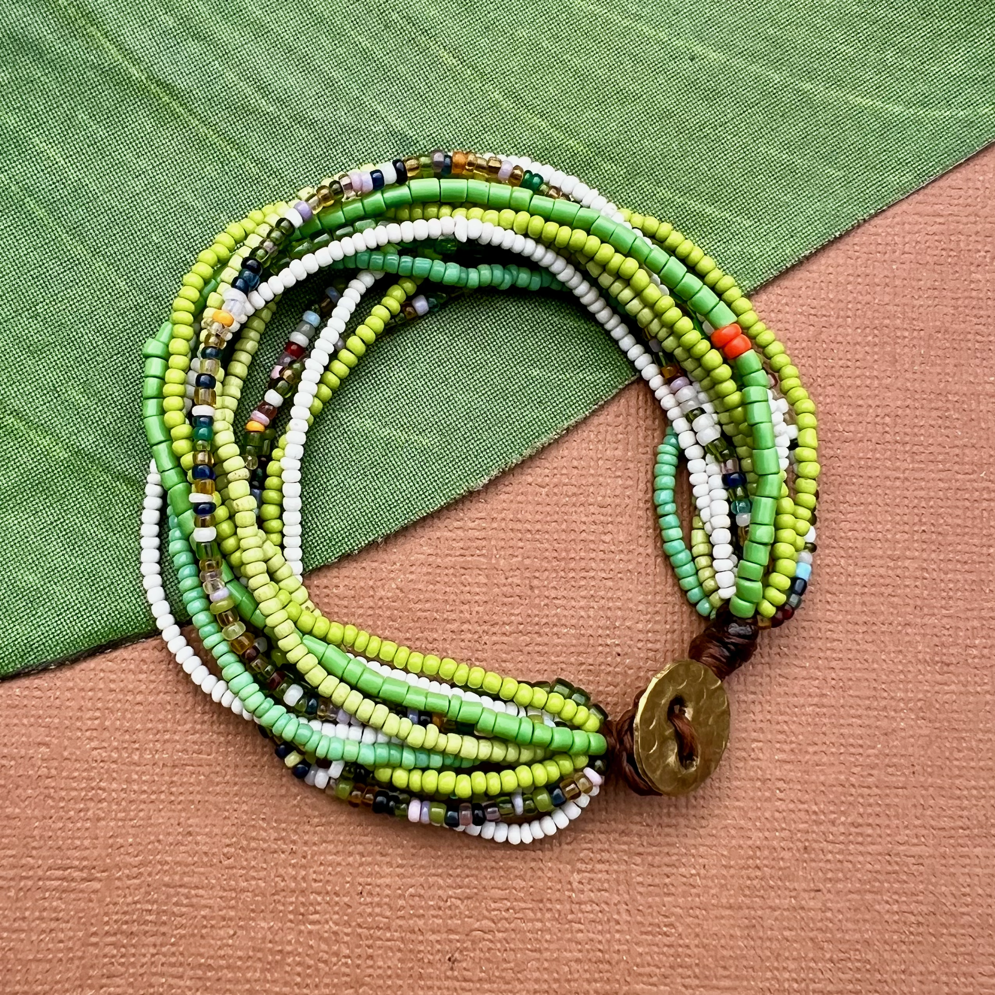 Green African Seed Bead Bracelet