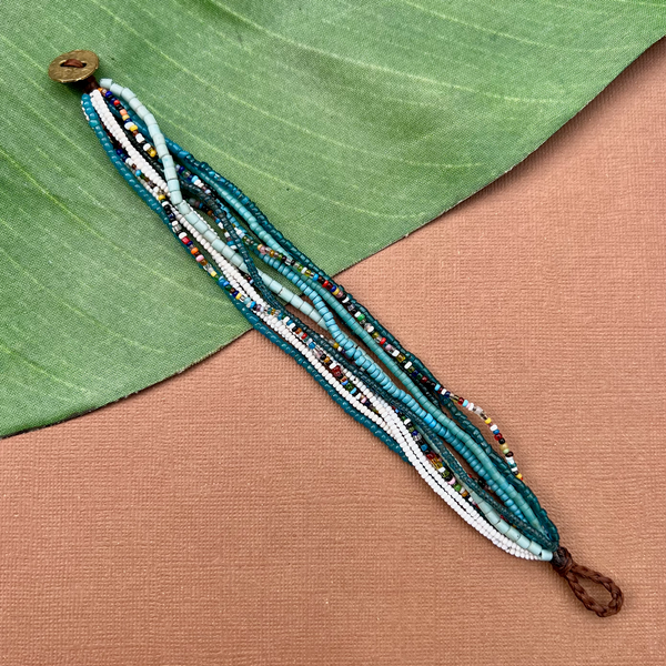 Teal African Seed Bead Bracelet