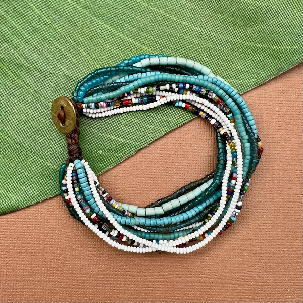 Teal African Seed Bead Bracelet