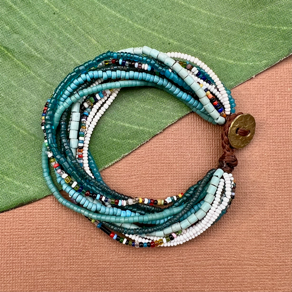 Teal African Seed Bead Bracelet