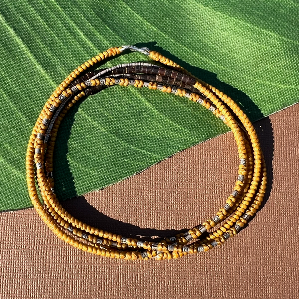 Waxed Linen Wrap Bracelet/Necklace with Hill Tribe Silver