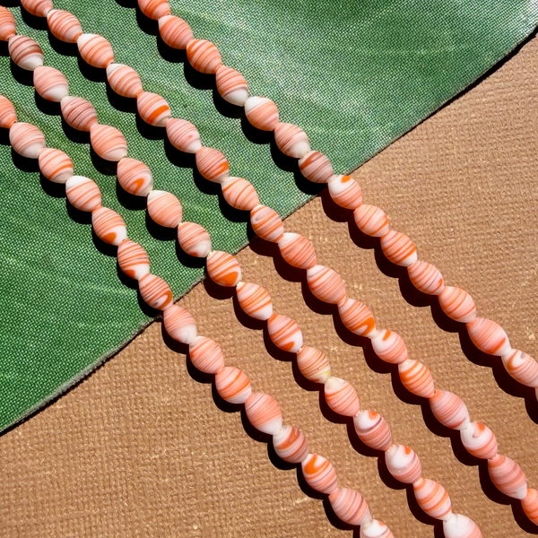 Orange White Small Oval Beads - 150 Pieces