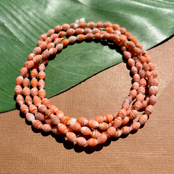 Orange White Small Oval Beads - 150 Pieces