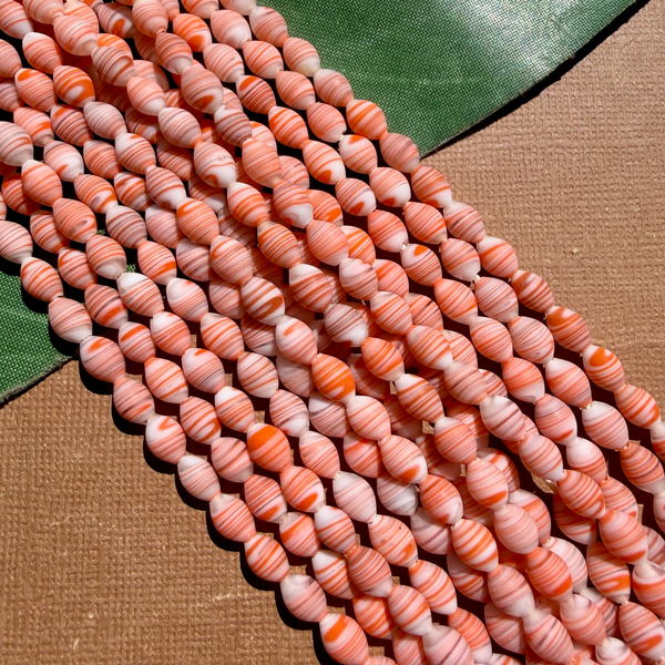 Orange White Small Oval Beads - 150 Pieces