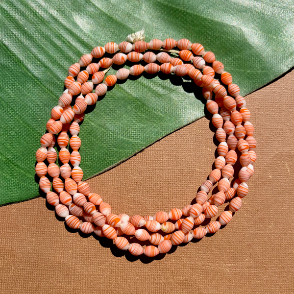 Orange White Small Oval Beads - 150 Pieces