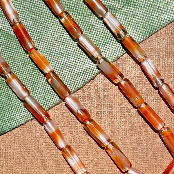 Orange, White, & Clear Tube Beads - 50 Pieces