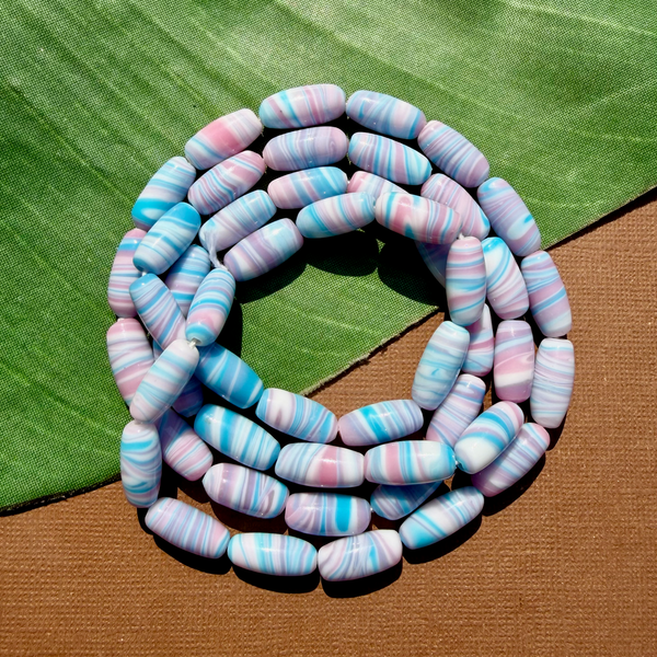 Blue & Pink Pastel Tube Beads - 50 Pieces