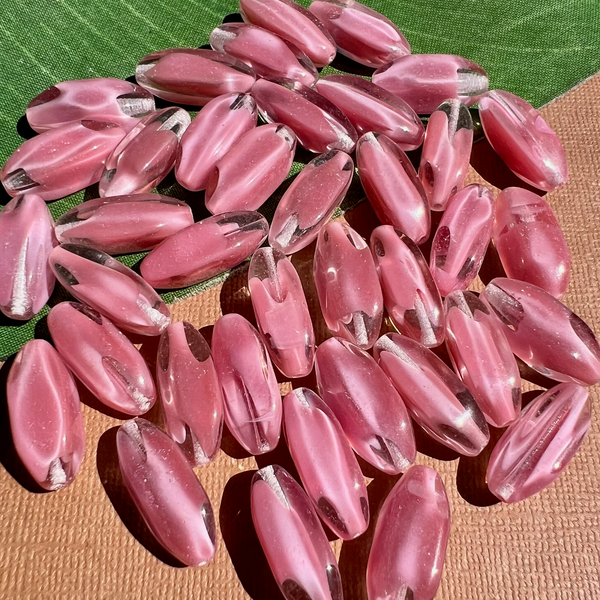 Slanted 4 Sided Pink Tube Beads - 25 Pieces
