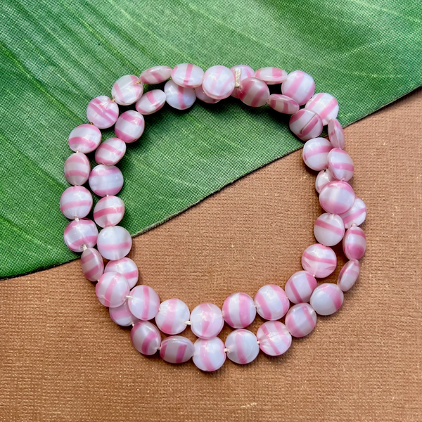 Pink Striped Aspirin Beads - 50 Pieces