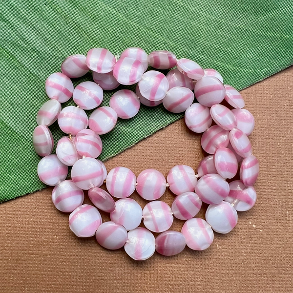 Pink Striped Aspirin Beads - 50 Pieces
