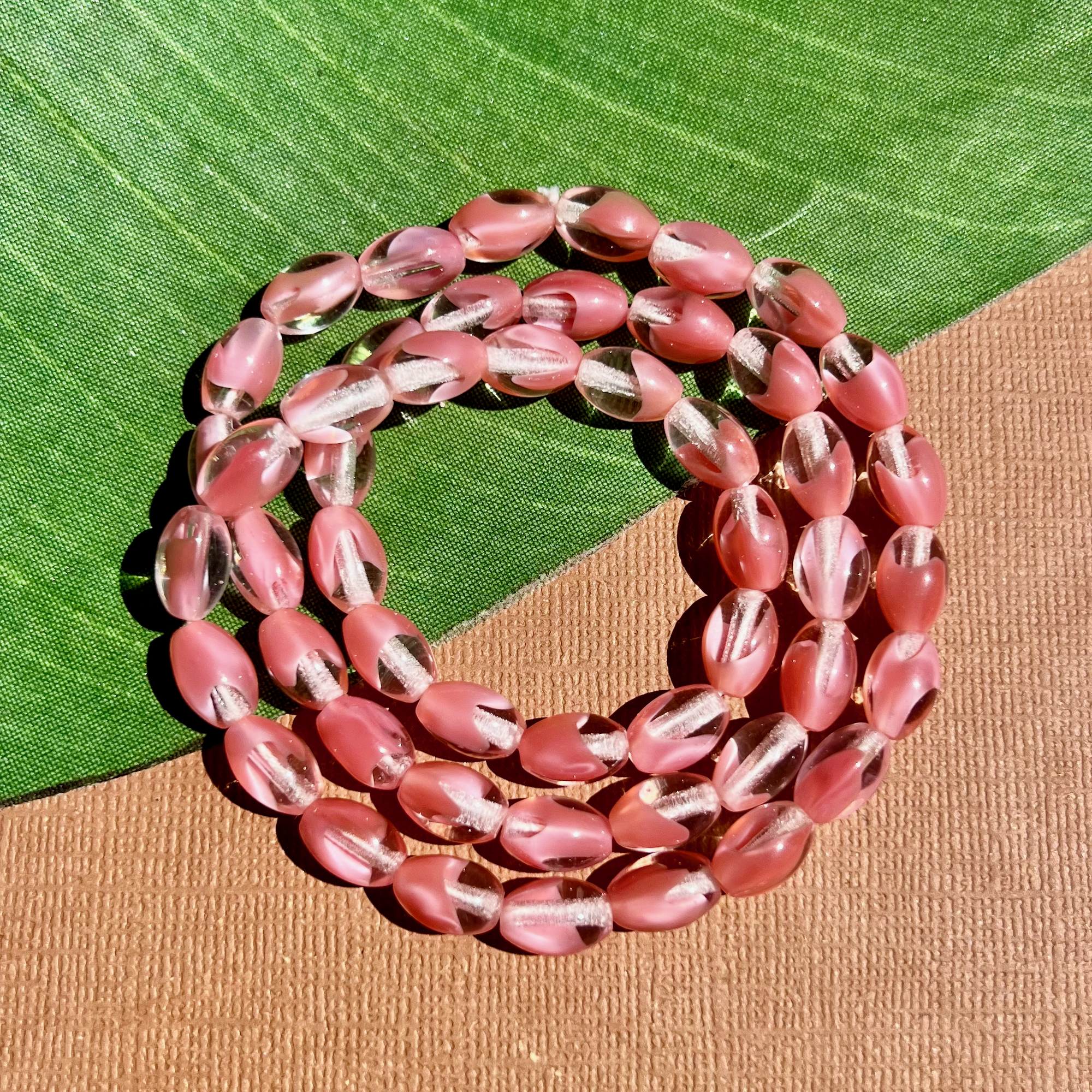 Pink & Clear Oval Beads - 50 Pieces