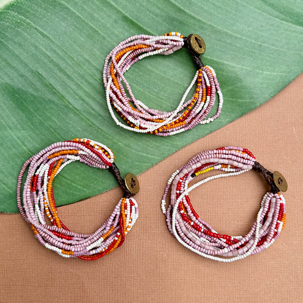 Pink Orange Red African Seed Bead Bracelet