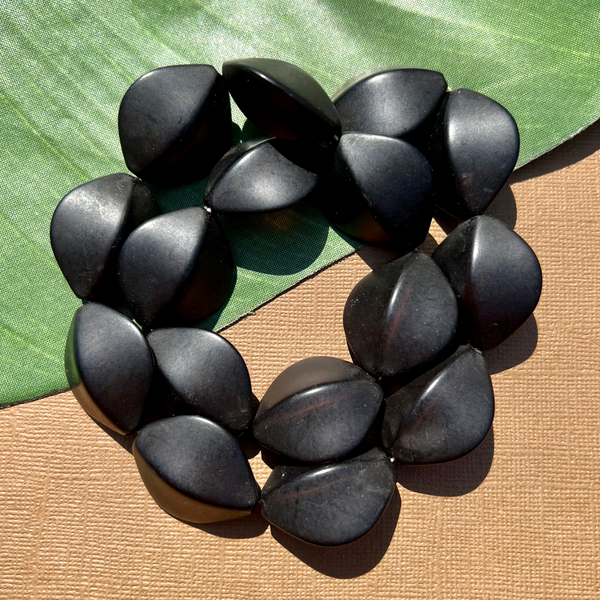 Black Matte Oval Puff Beads - 42 Pieces