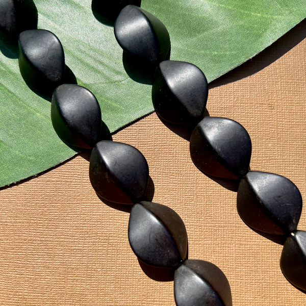 Black Matte Oval Puff Beads - 42 Pieces