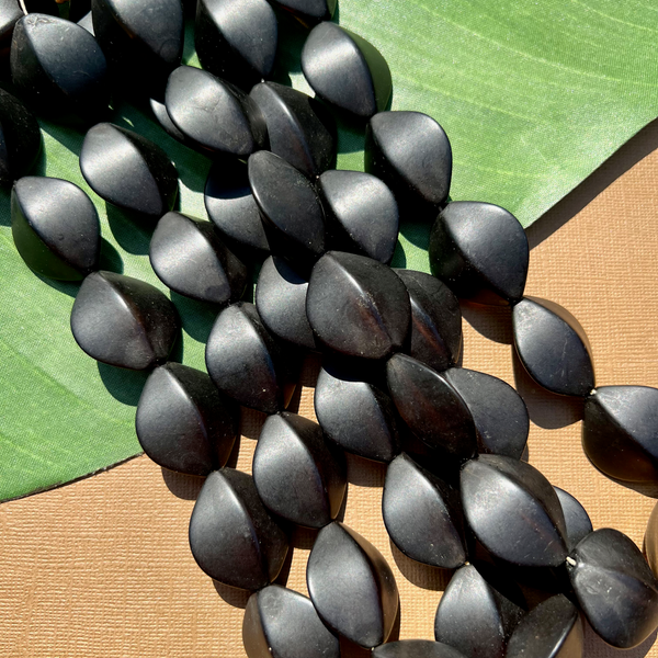 Black Matte Oval Puff Beads - 42 Pieces