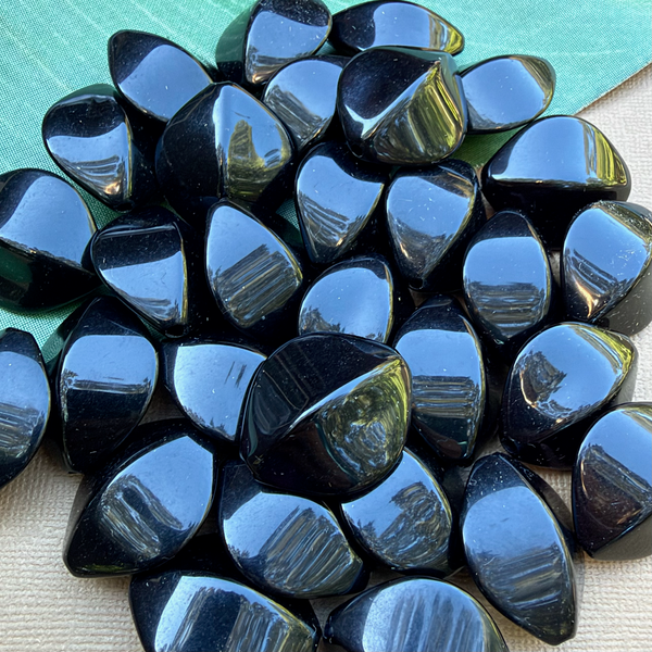 Black Shiny Oval Puff Beads - 30 Pieces