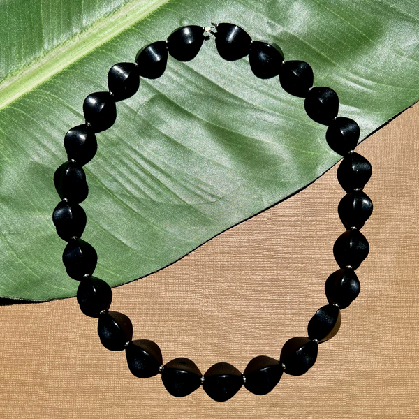 Black Shiny Oval Puff Beads - 30 Pieces