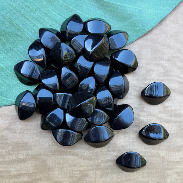 Black Shiny Oval Puff Beads - 30 Pieces