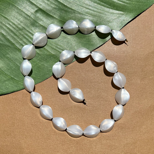 Pearly White Small Oval Puff Beads - 28 Pieces