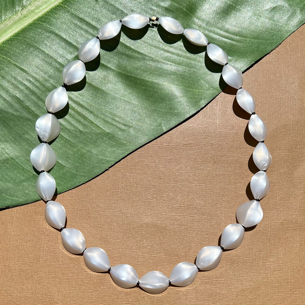 Pearly White Small Oval Puff Beads - 28 Pieces