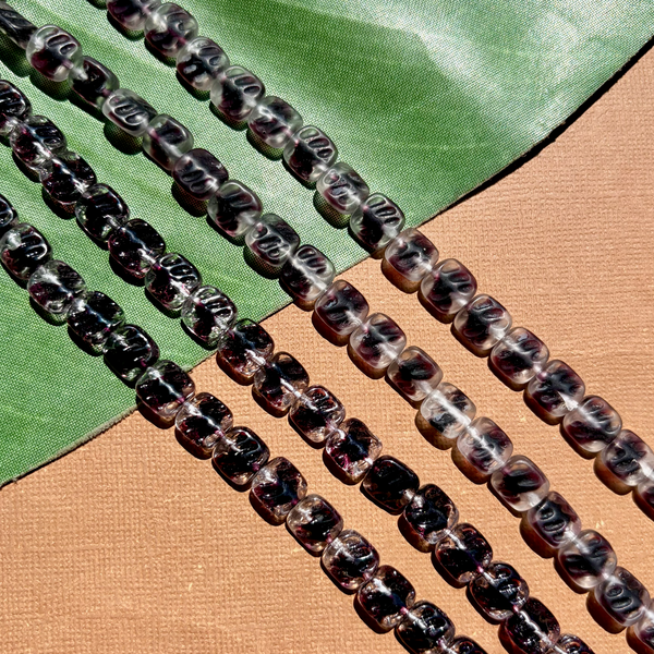 Purple & Clear Square Beads Matte & Shiny - 50 Pieces