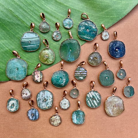 Roman Glass Round Pendants - 1 Piece