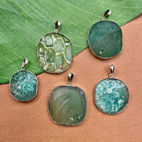 Roman Glass Round Sterling Silver Pendants - 1 Piece